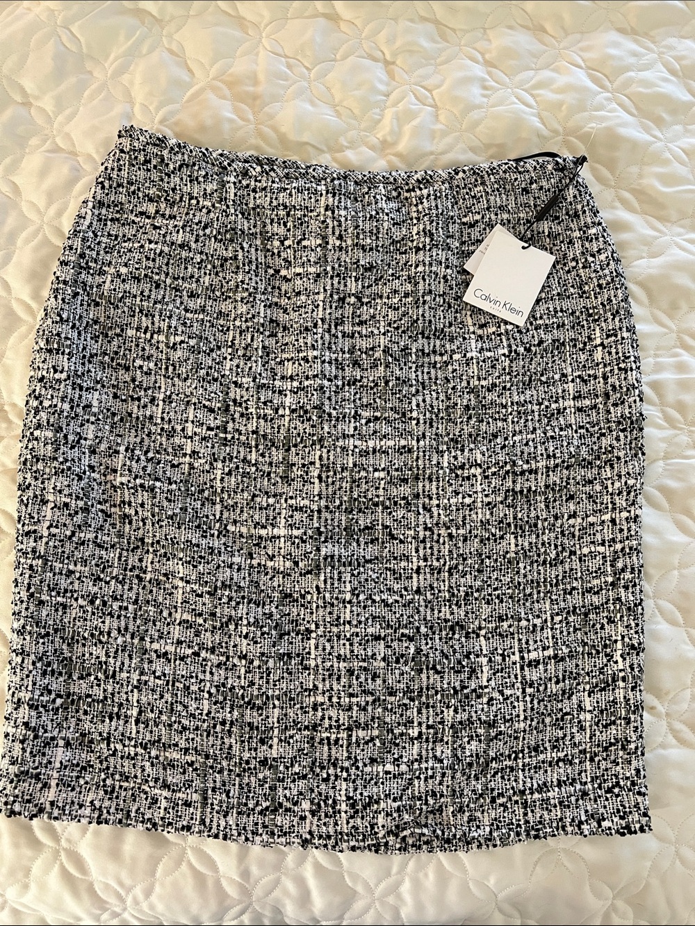 Calvin Klein Black and White Tweed Pencil Skirt